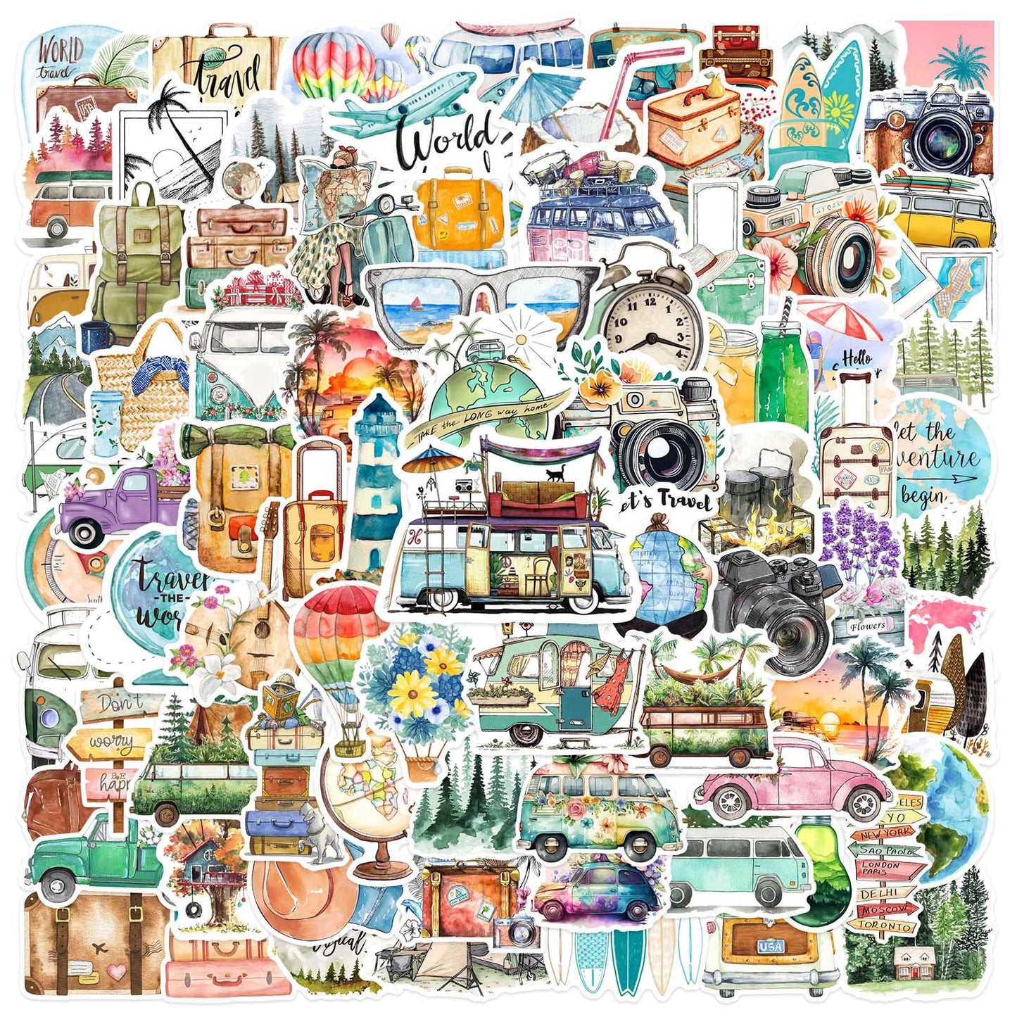 100 PCS Outdoor Camping Travel Stickers, Nature Scenic Sticker Packs Hiking Mountain Wildlife Adventure Decals for Men, Vinyl Waterproof Sticker for Water Bottles Luggage Suitcases Bike Kayak Camping