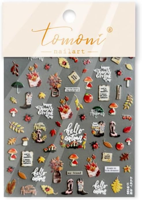 Maple Nail Stickers Leaf Mushroom Nail Decals 3D Self-Adhesive Boots Envelope Nails Designs 5D Embossed Animals Plants Insects Nails Supplies for Women Holiday DIY Manicure 1 Sheet