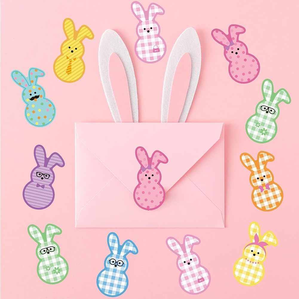 500Pcs Easter Stickers 1.2in Spring Happy Easter Bunny Stickers Roll 9 Designs Waterproof Self-Adhesive Rabbit Sticker for Holiday Party Envelopes Scrapbook Decorations Supplies