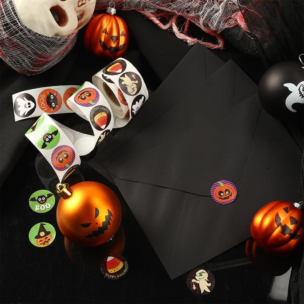 Halloween Stickers for Adults, 500PCS Round Happy Halloween Roll, Self Adhesive Spider Pumpkin Bat Seals Label Sticker Decals for Cards Gift Envelopes Crafts Holiday Halloween Party Favors Decorations