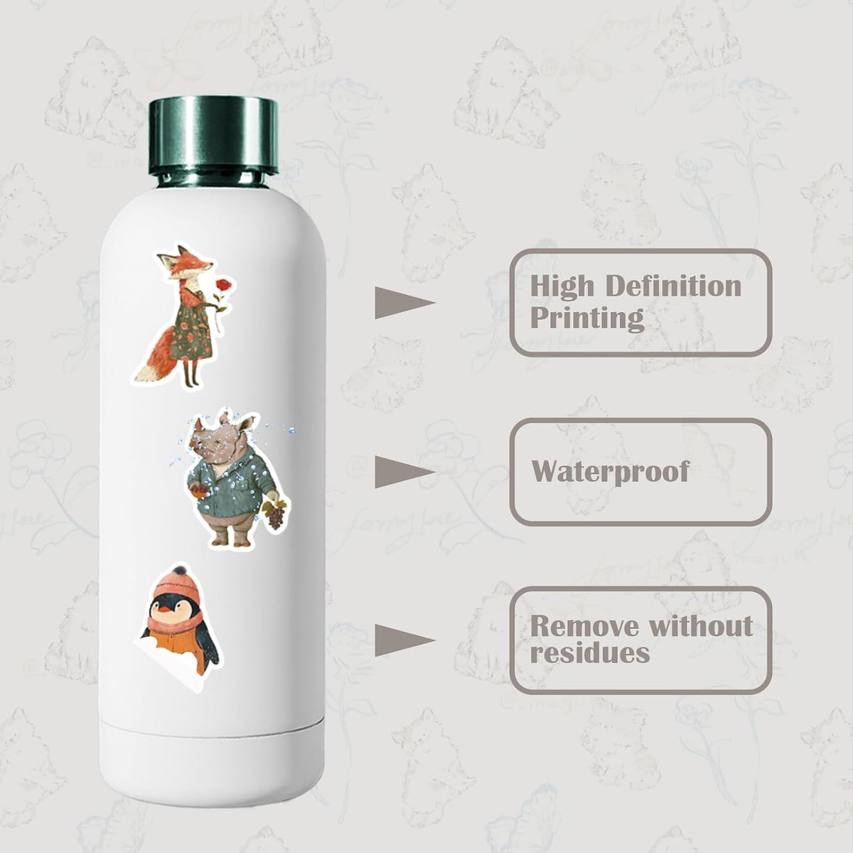 Ychsring Animal Stickers - Zoo Party 50 Pcs Waterproof Vinyl Cartoon Animal Stickers for Water Bottle, Laptop, Phone Case, Cup, Guitar - Forest Woodland Animal Stickers for Kids, Teens & Adults