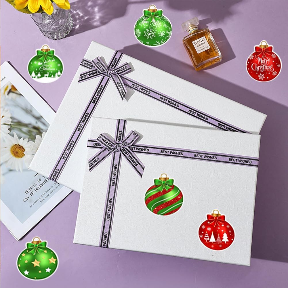 500Pcs Christmas Bauble Stickers Roll 1.2in Winter Xmas Bell Sticker