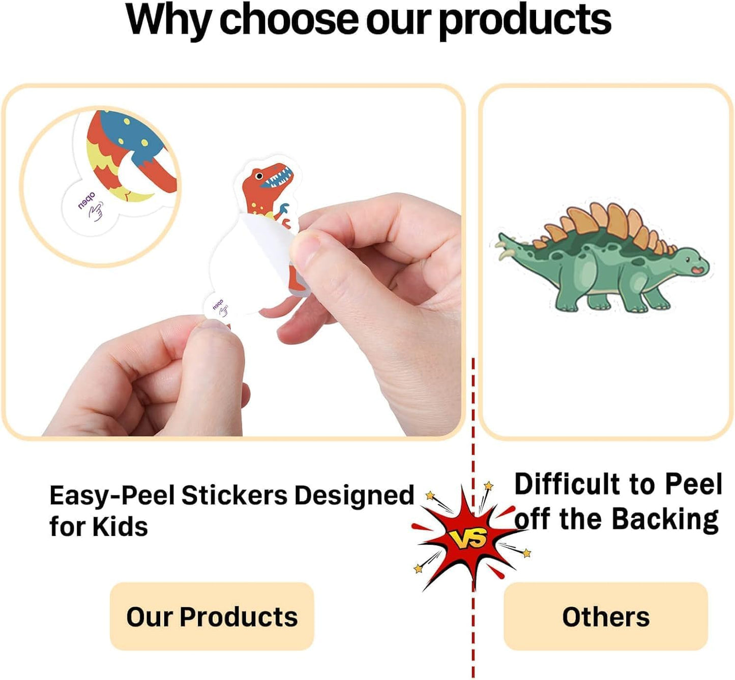 100PCS Dinosaur Stickers, Cute Waterproof Cartoon Stickers for Kids, Teaching Rewards, Dino Party Favourites, Stocking Stuffers for Kids Boys Girls Toddlers Teens