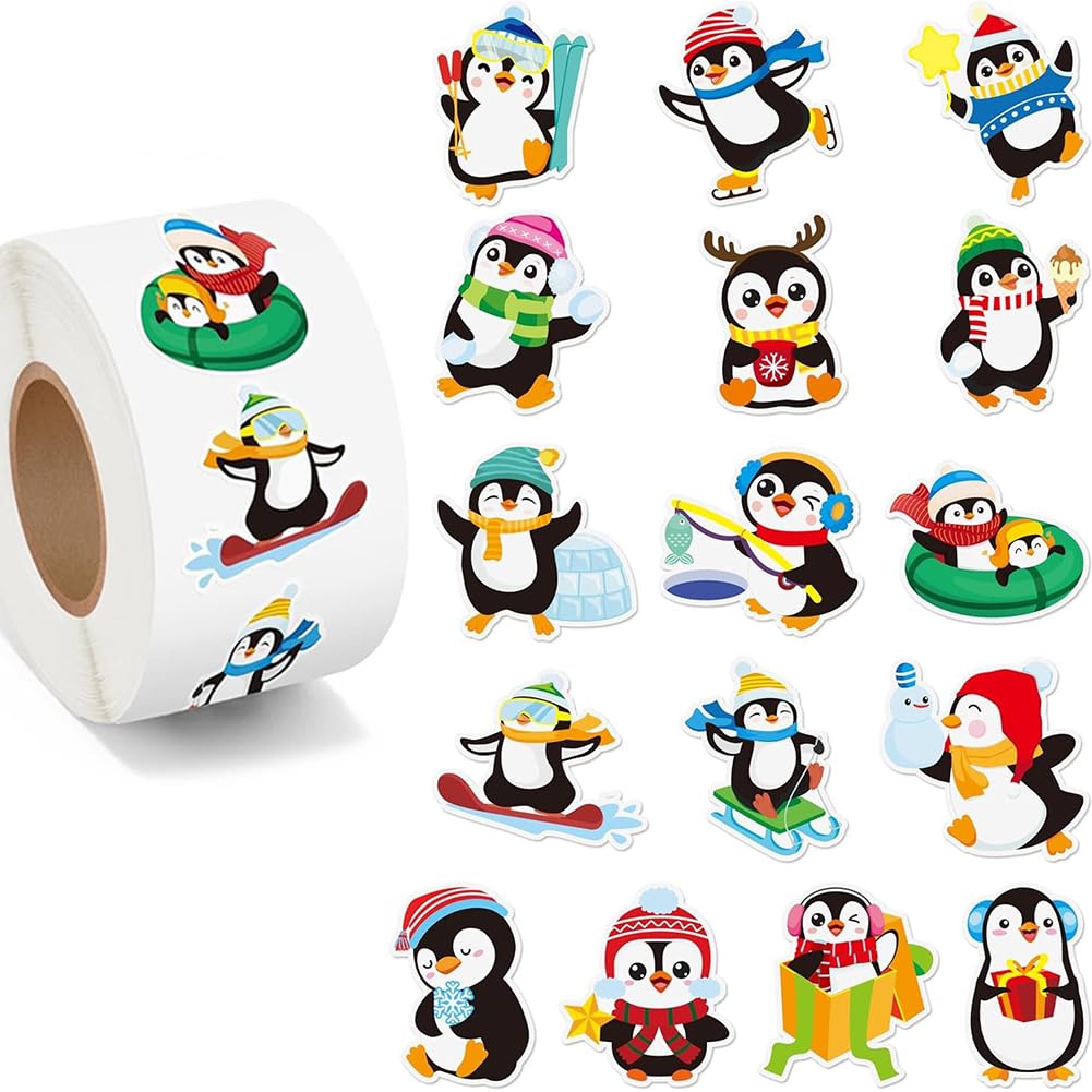500Pcs Christmas Bauble Stickers Roll 1.2in Winter Xmas Bell Sticker