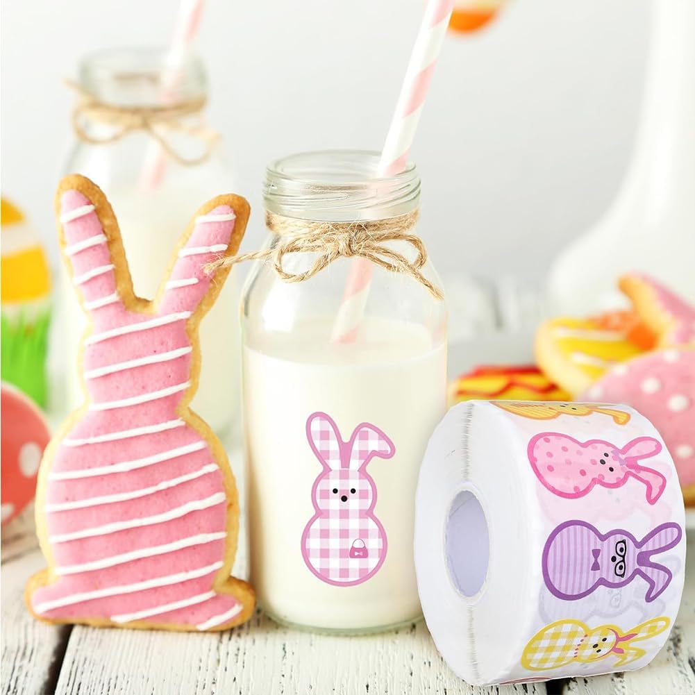 500Pcs Easter Stickers 1.2in Spring Happy Easter Bunny Stickers Roll 9 Designs Waterproof Self-Adhesive Rabbit Sticker for Holiday Party Envelopes Scrapbook Decorations Supplies