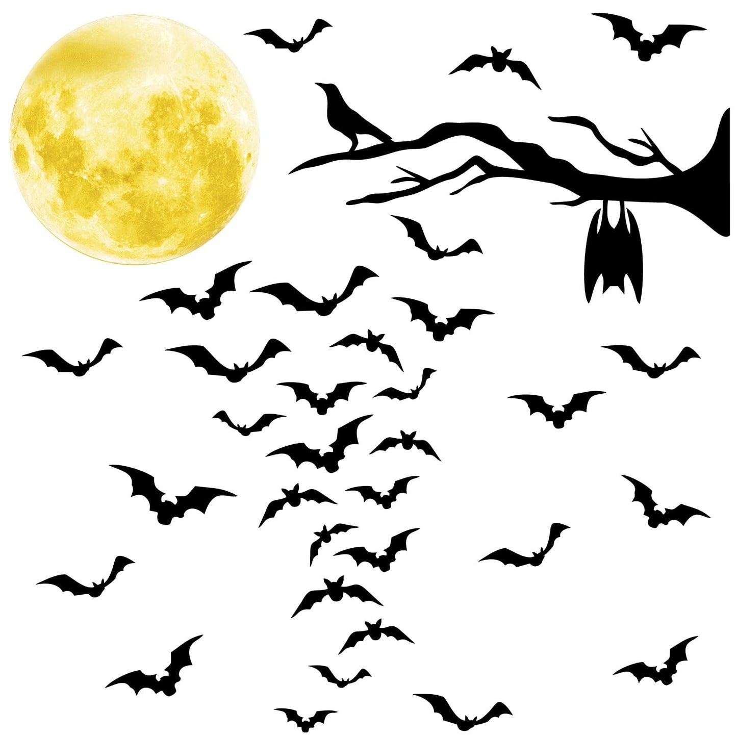 Halloween Moon Bat Wall Decals Witch Haunted House Tree Wall Stickers Decor