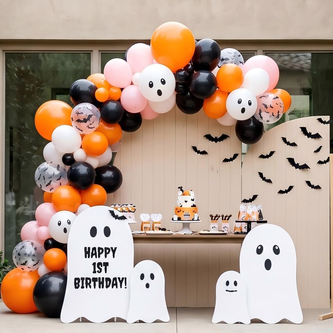 Halloween Balloons Pink Orange Black Ghost 3D Bat Stickers Boo Party Decor