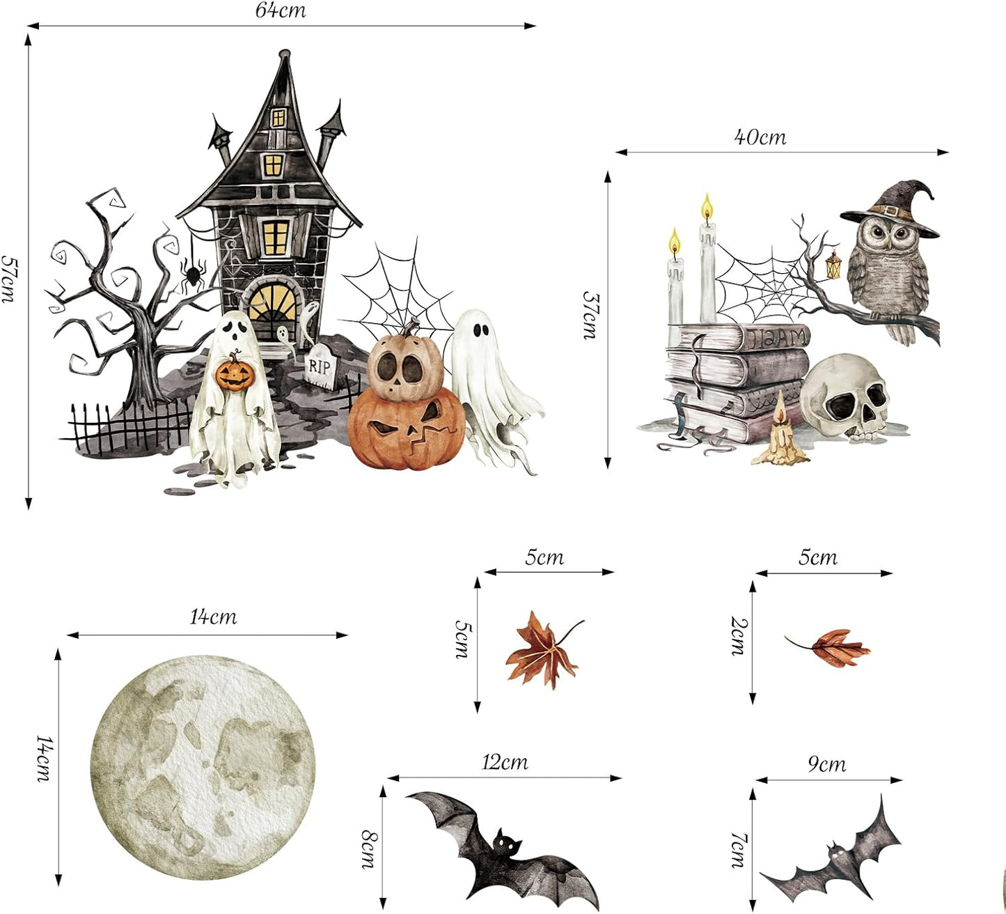 SHUCHING Halloween Castle Ghost Wall Decal, Bat Pumpkin Wall Sticker
