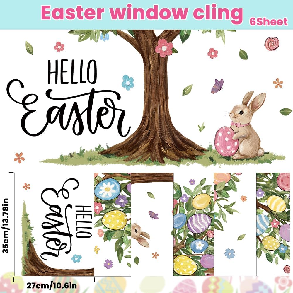 6 Sheets Extra Large Easter Egg Tree Window Clings 31.5 Inch for Kids Home School Office Classroom Party Supplies
