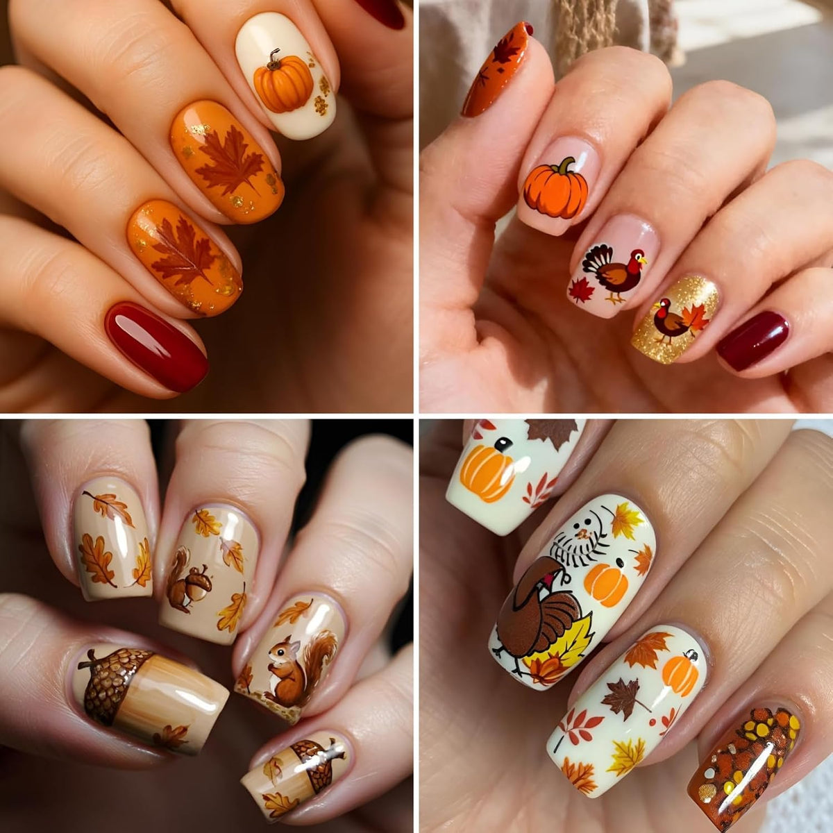 4 Sheets Thanksgiving Nail Stickers, Fun Party Props Dessert Turkey Decals