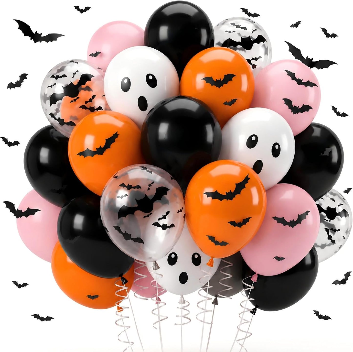Halloween Balloons Pink Orange Black Ghost 3D Bat Stickers Boo Party Decor