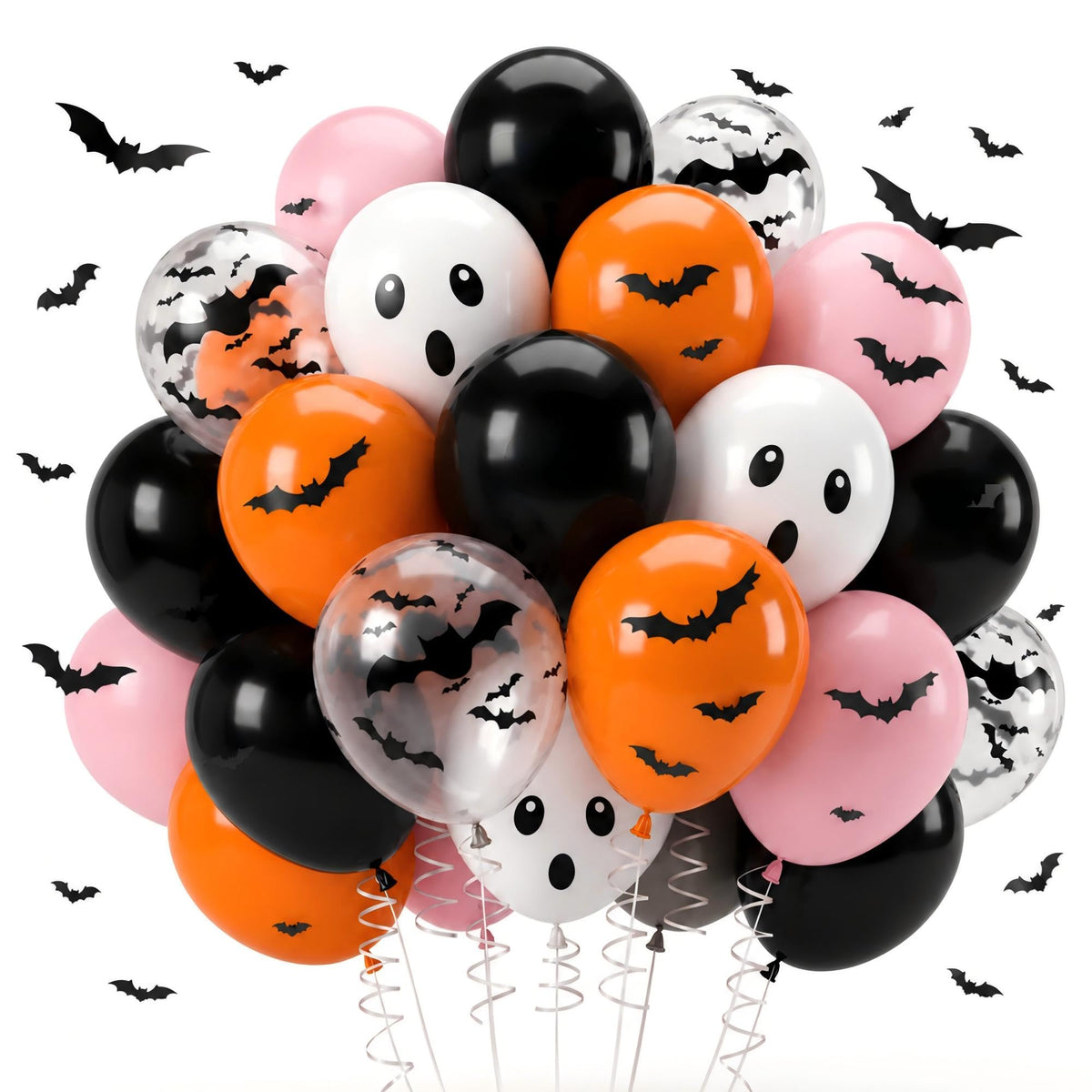 Halloween Balloons Pink Orange Black Ghost 3D Bat Stickers Boo Party Decor
