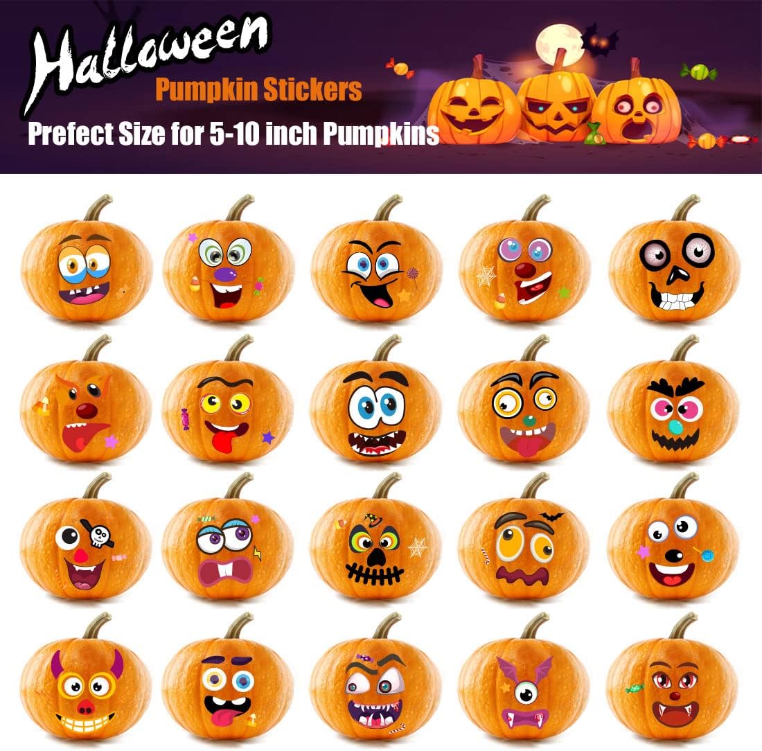 80 Packs Pumpkin Decorating Kit - Make Pumpkin Face Stickers in 20 Designs