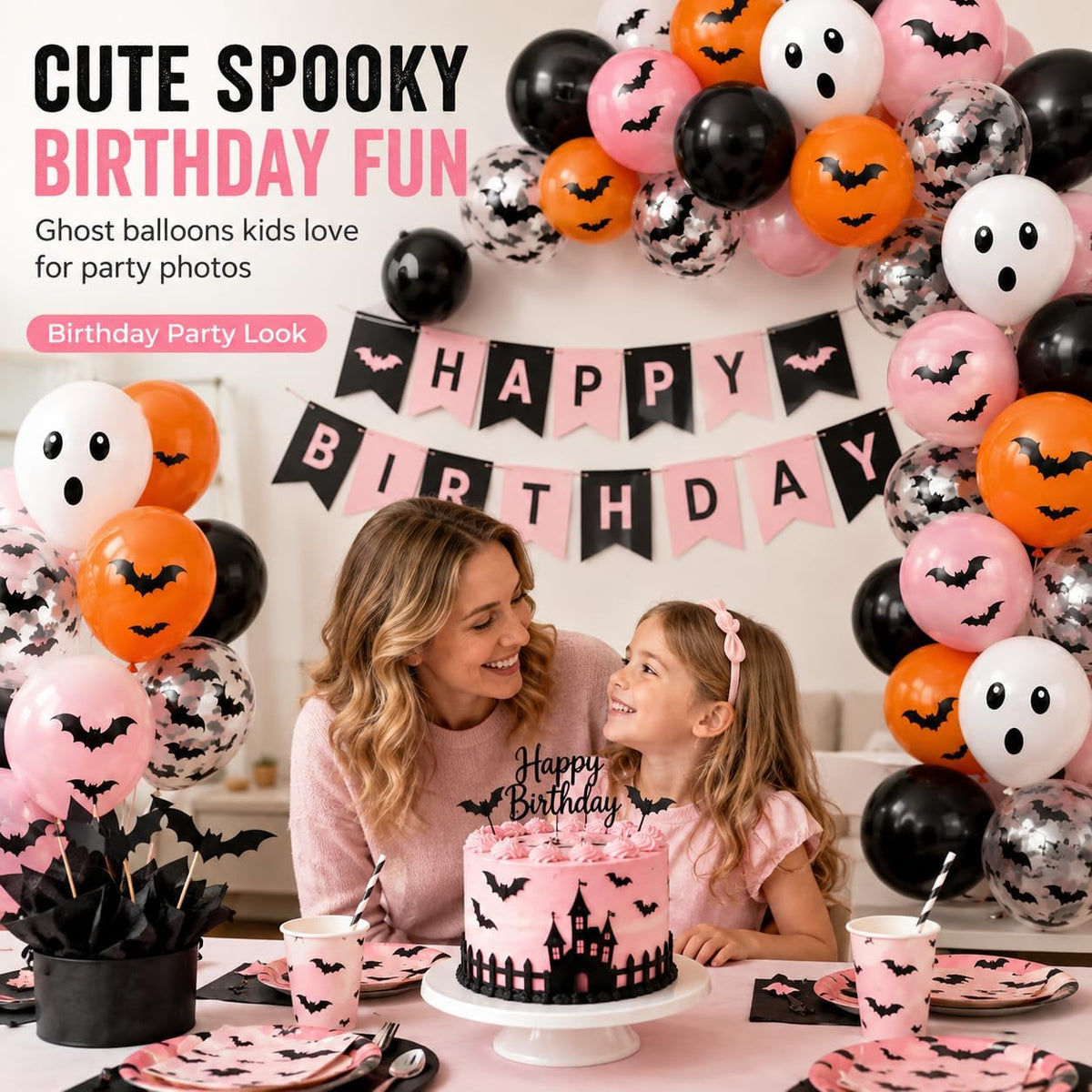 Halloween Balloons Pink Orange Black Ghost 3D Bat Stickers Boo Party Decor