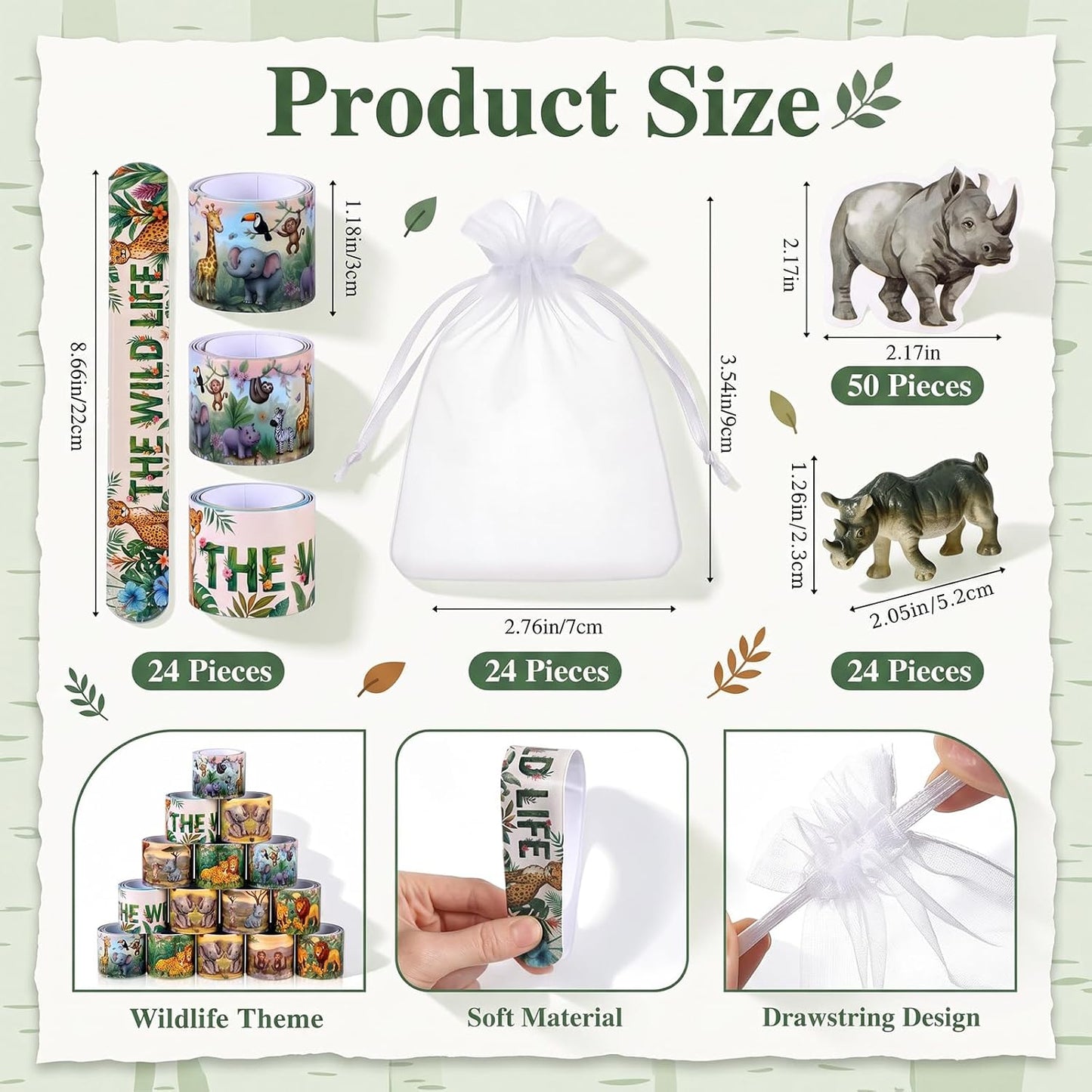 Realspring 122 Pcs Wild Life Party Favors, Slap Bracelets Stickers