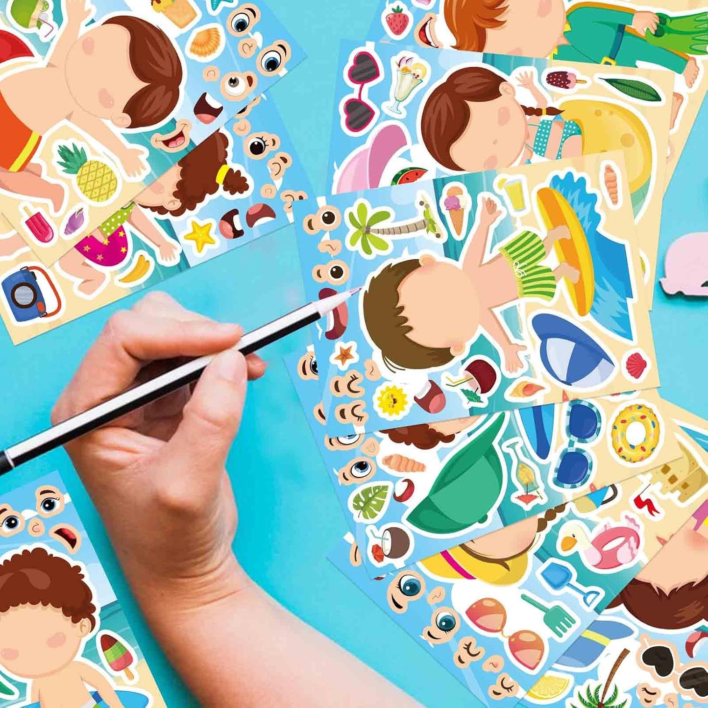 24PCS Summer Stickers for Kids, Make-a-face Stickers, Make Your Own Sticker