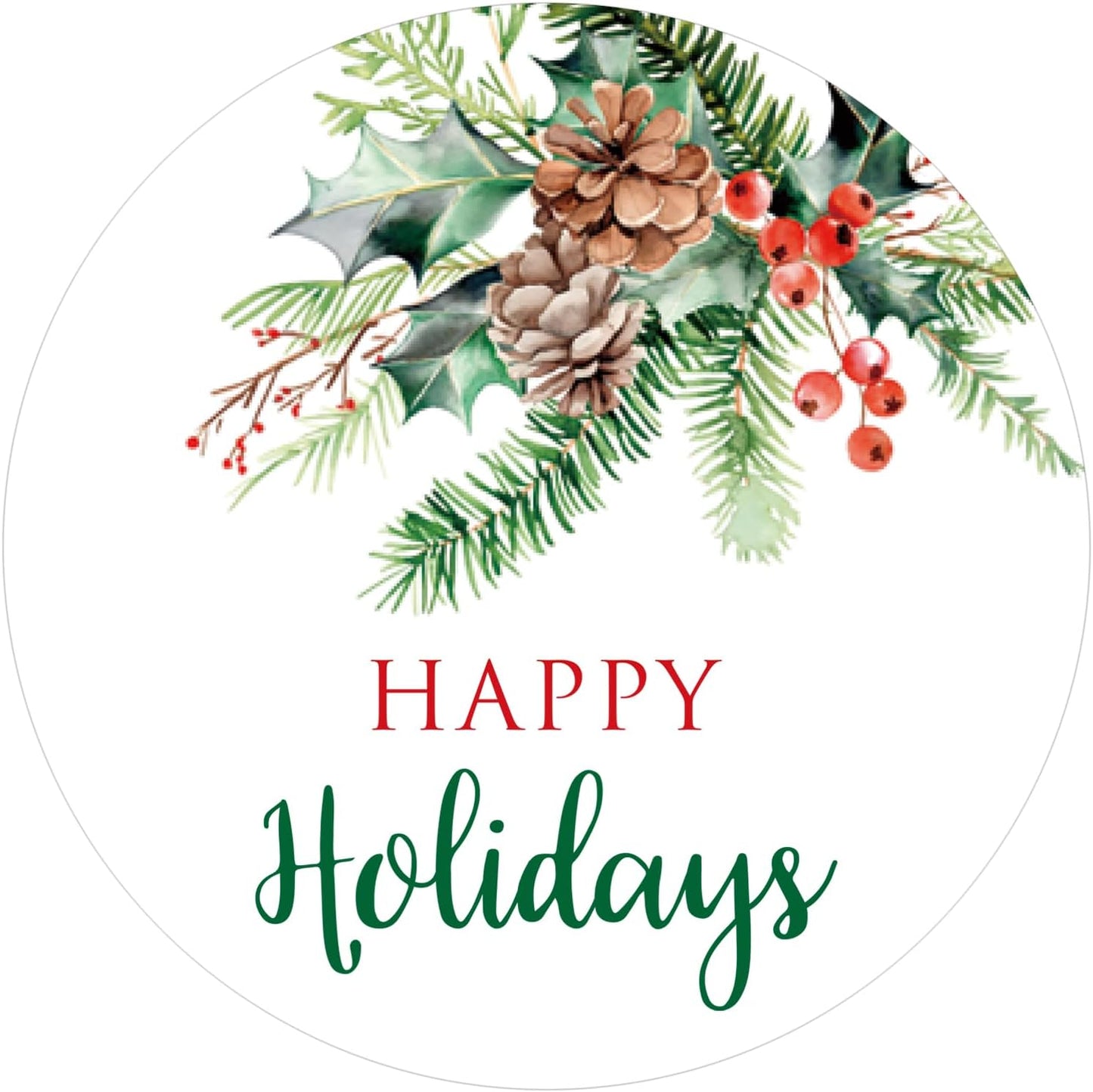 G2PLUS Happy Holiday Stickers - 120 Pcs Christmas Holiday Stickers, 2'' Round Xmas Holly Berry Labels Winter Seasonal Envelopes Seals