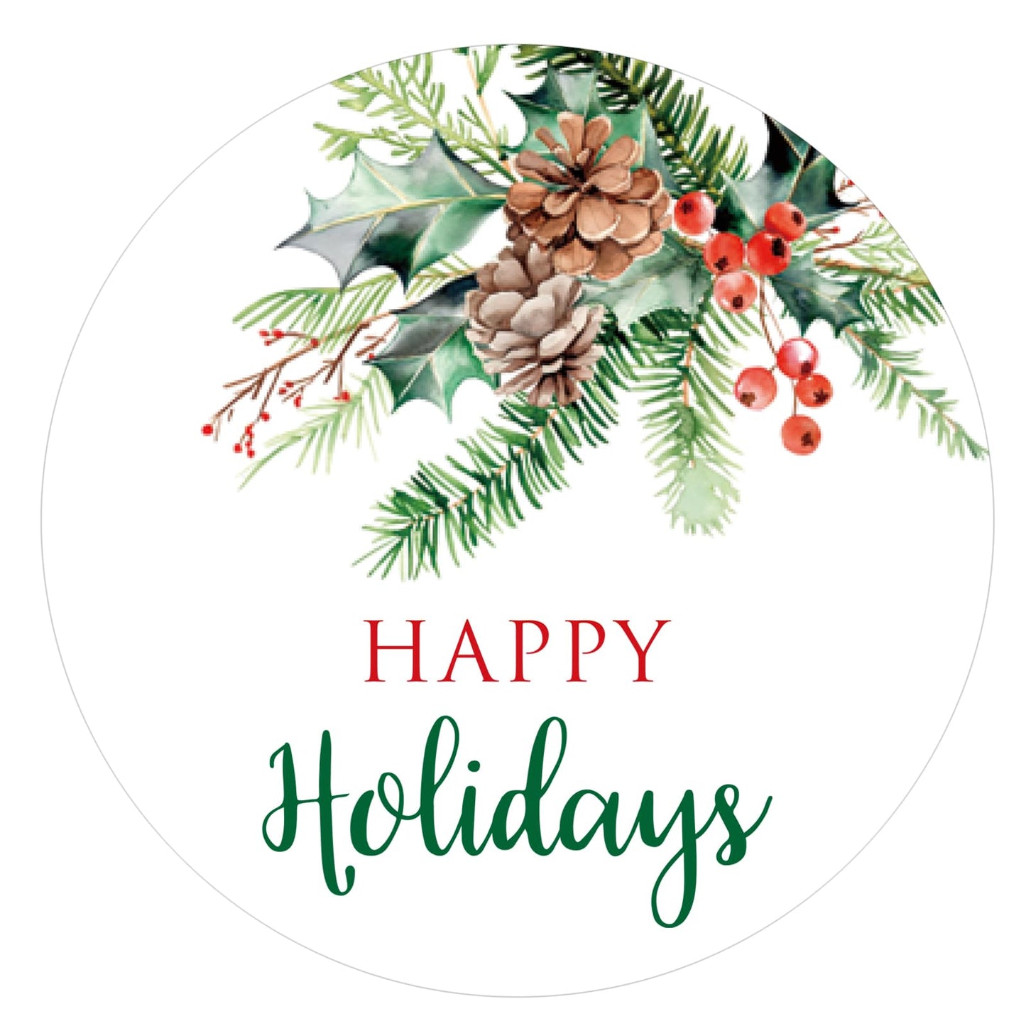 G2PLUS Happy Holiday Stickers - 120 Pcs Christmas Holiday Stickers, 2'' Round Xmas Holly Berry Labels Winter Seasonal Envelopes Seals