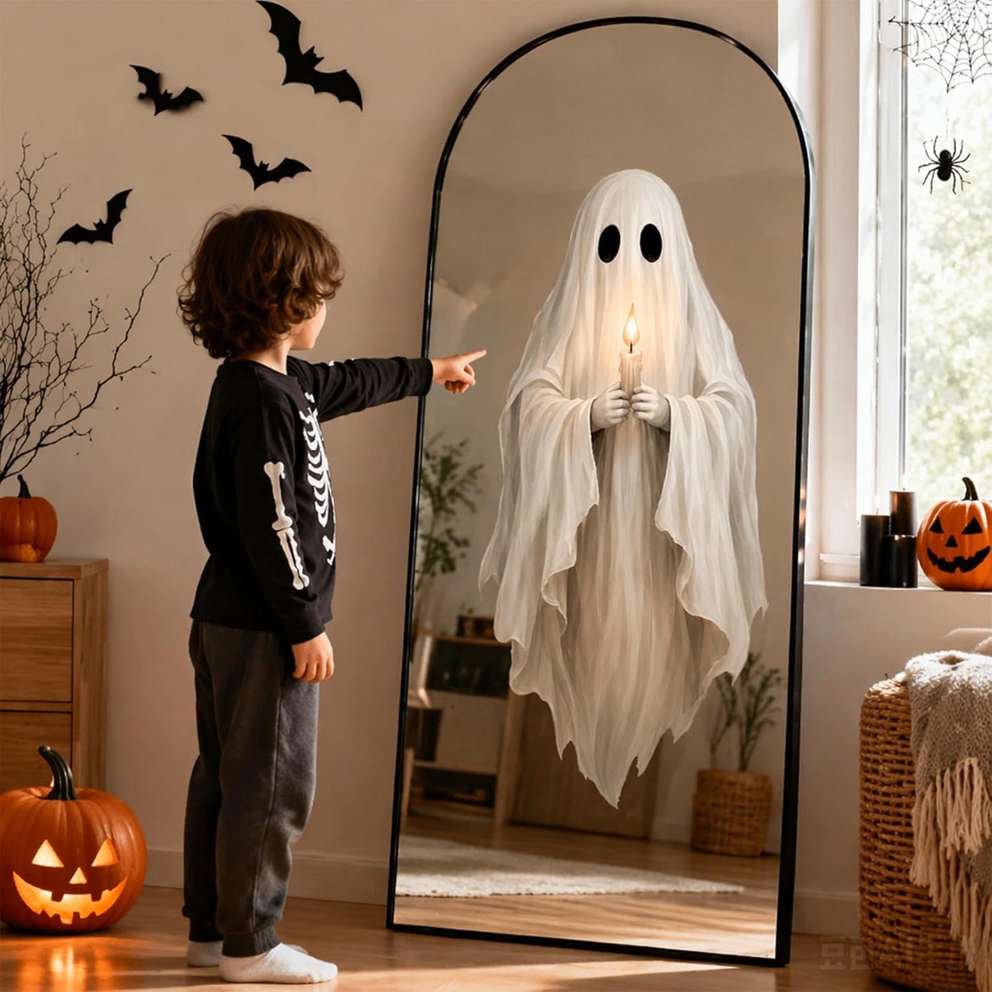 AnyDesign Halloween Ghost Window Clings Spooky Ghost Holding Handle Reusable Window Decals Stickers for Holiday Party Store Glass Decoration