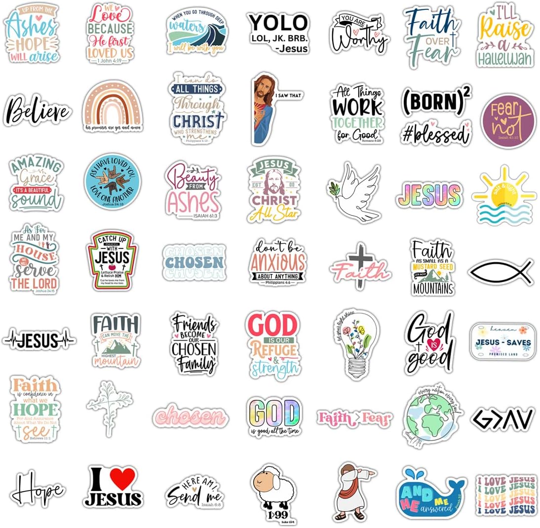 100 Pack Inspiring Christian Stickers for Water Bottles Laptops Phone Cases, Waterproof Vinyl, Summer Camp VBS, Bible Verse Stickers, Religious Christian Gifts for Kids, Teens, Girls and Boys (Faith)