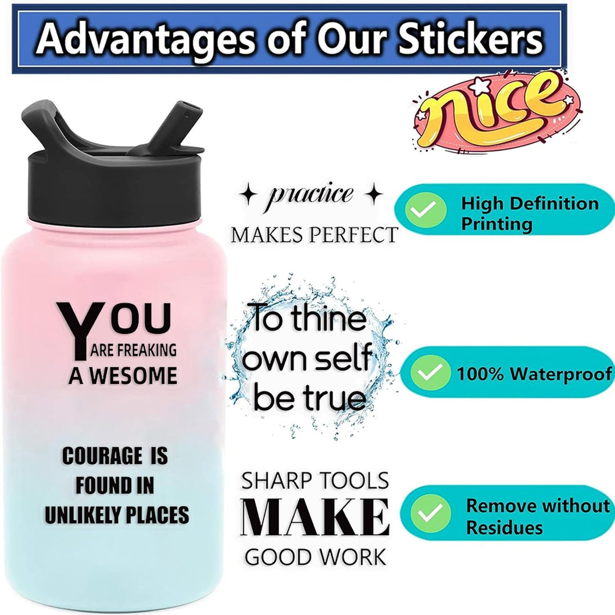 50PCS Transparent Inspirational Stickers, Black Quote Stickers