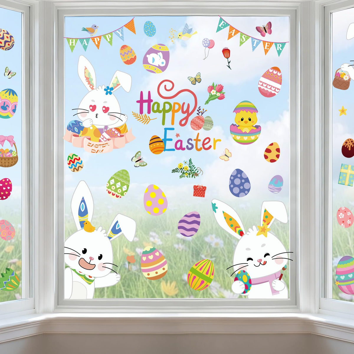 9 Sheet Halloween Window Clings for Kids, Ghost Skeleton Bat Stickers Decor