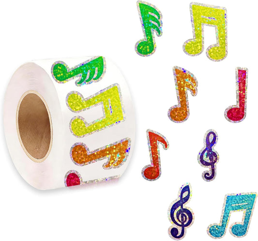 500PCS Colorful Musical Notes Stickers1.5 Inch，Waterproof Laser Sticker，for Scrapbook,Skateboard, Envelope Decor Holiday Party Supplies