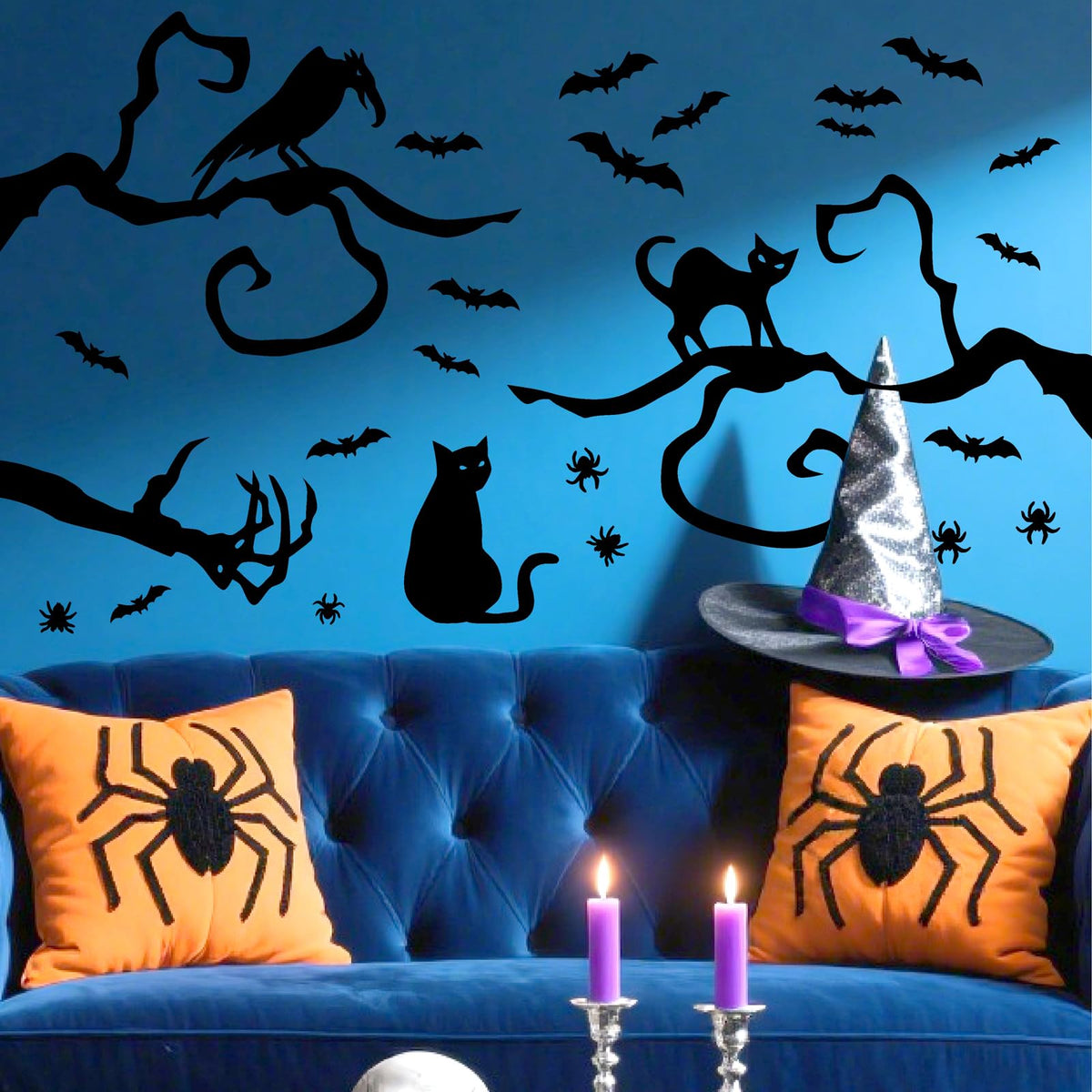 Halloween Moon Bat Wall Decals Witch Haunted House Tree Wall Stickers Decor