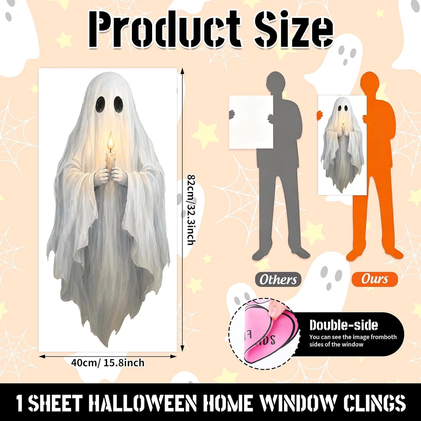 AnyDesign Halloween Ghost Window Clings Spooky Ghost Holding Handle Reusable Window Decals Stickers for Holiday Party Store Glass Decoration