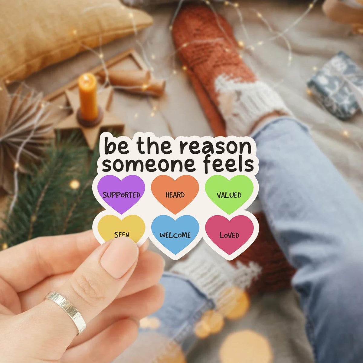 3Pcs Be The Reason Someone Feels Supported Heard Valued Seen Welcome Loved Inspirational Quote Sticker Vinyl Waterproof Stickers, Fade-Resistant, Eco-Friendly Ink for Laptop, Water Bottle, Notebook