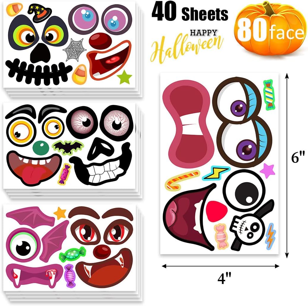 80 Packs Pumpkin Decorating Kit - Make Pumpkin Face Stickers in 20 Designs