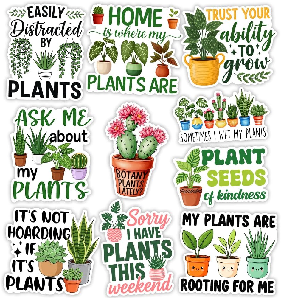 MAIANEY | Funny Plant Lover Sticker Pack 3 Inch – 10PCS Waterproof Vinyl Stickers for Gardeners, Plant Moms, Succulent Lovers – Cute Gardening Aesthetic Decals for Water Bottle Laptop Journal Gift