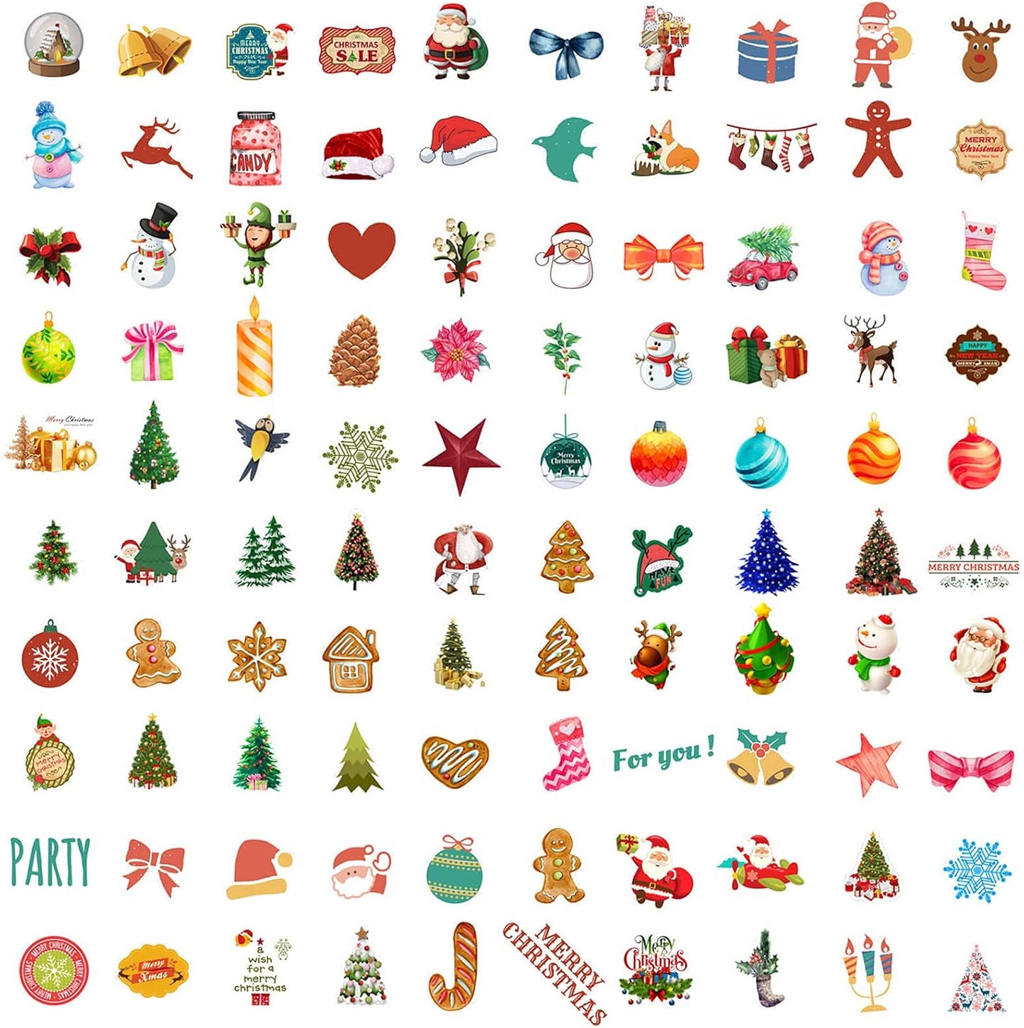 100PCS Christmas Theme Stickers, Vinyl Waterproof Holiday Stickers for Kids