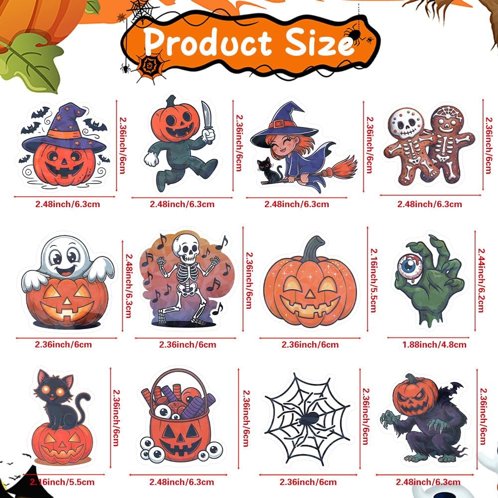 Halloween Stickers, 100Pcs Self Adhesive Halloween Stickers Bulk, Waterproof Vinyl Pumpkin Ghost Sticker Decals for Scrapbooking Envelopes DIY Crafts Holiday Trick or Treat Halloween Party Decorations