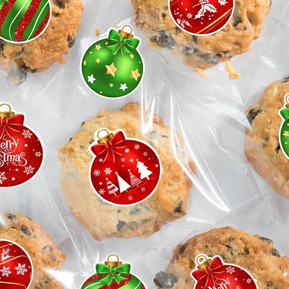 500Pcs Christmas Bauble Stickers Roll 1.2in Winter Xmas Bell Sticker