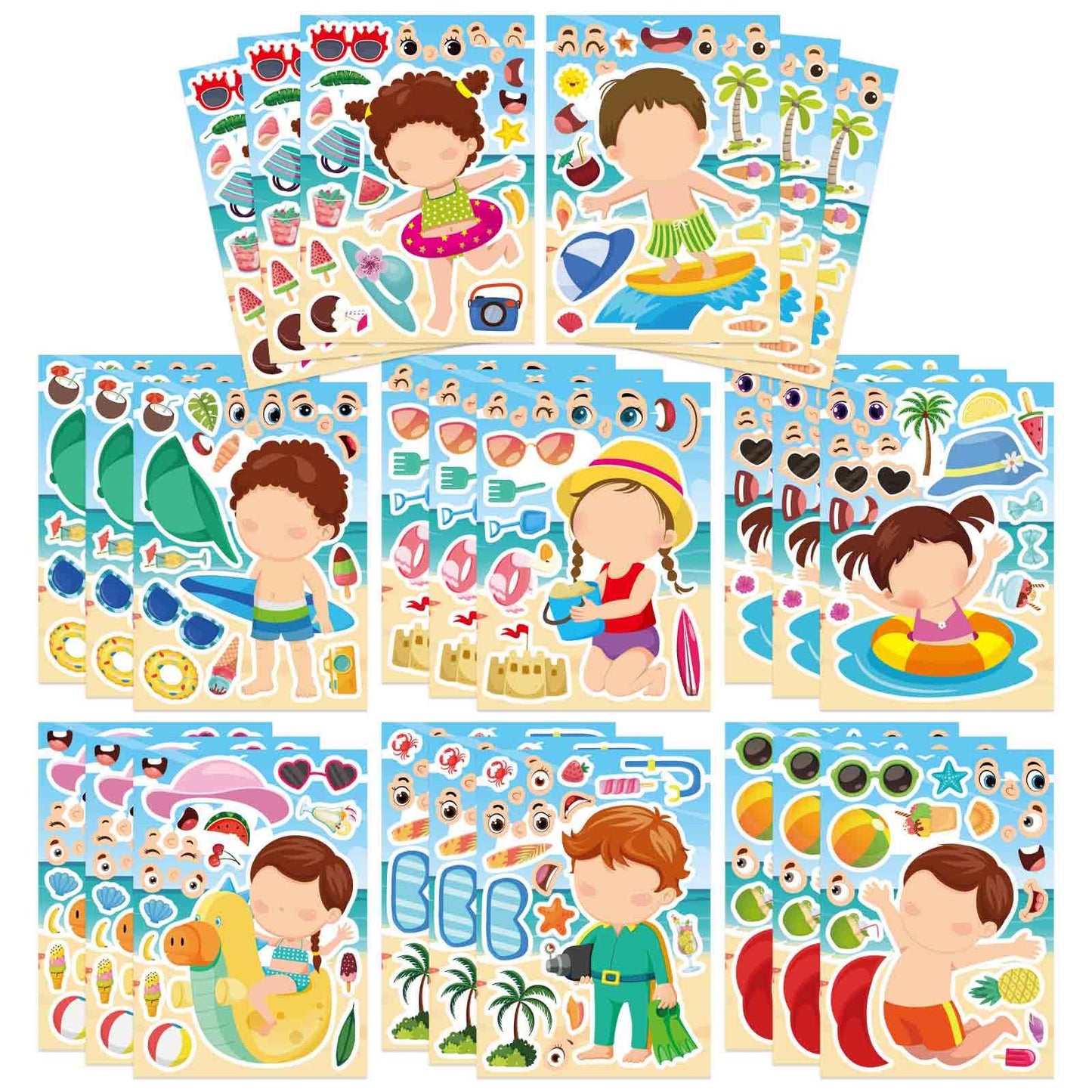 24PCS Summer Stickers for Kids, Make-a-face Stickers, Make Your Own Sticker