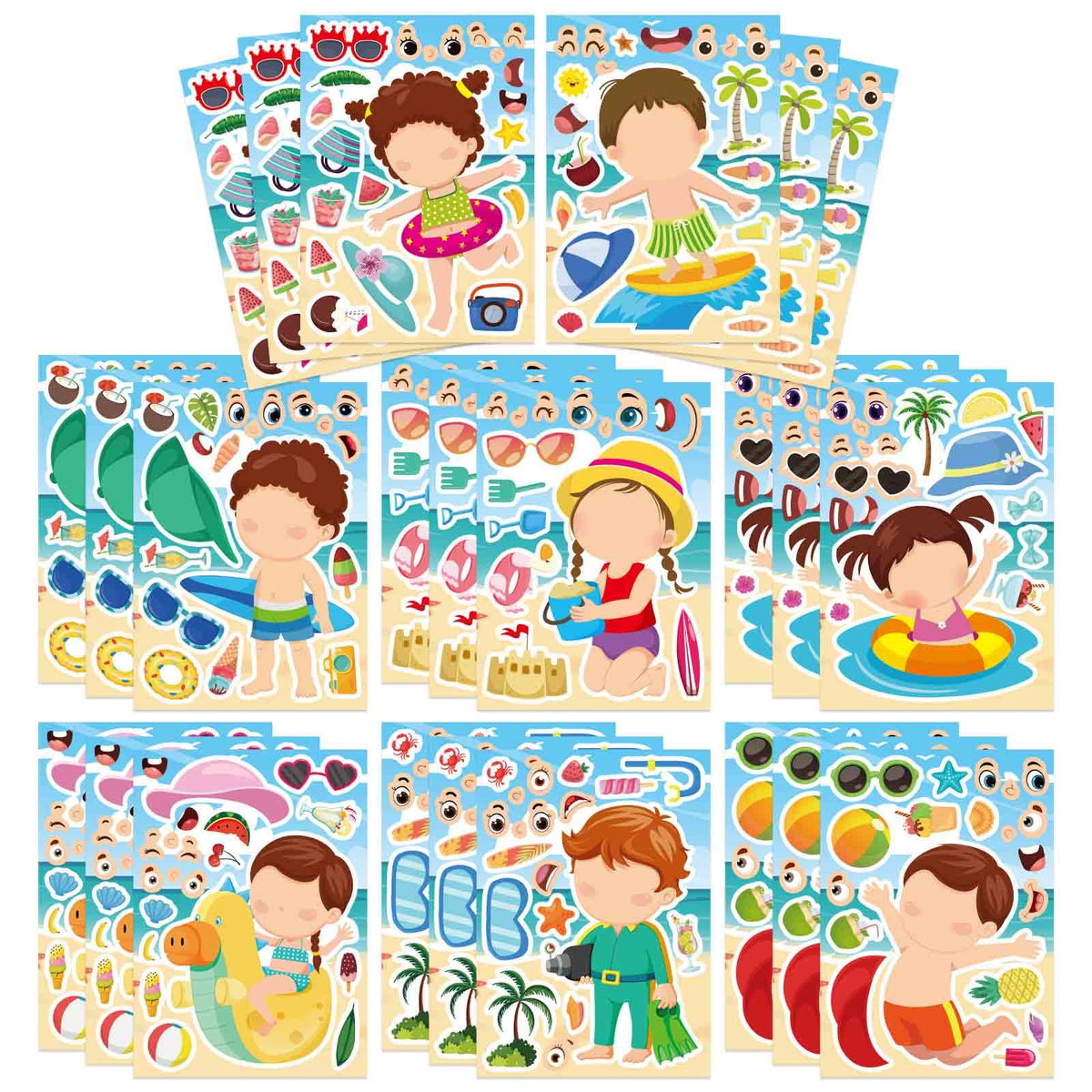 30 Sheets Hawaii Make a Face Sticker Summer Pool Beach Stickers for Kids Make Your Own Watermelon Pineapple Flamingo Stickers for Tropical Luau Craft Party Decor Sticker Summer Holiday Party Favors