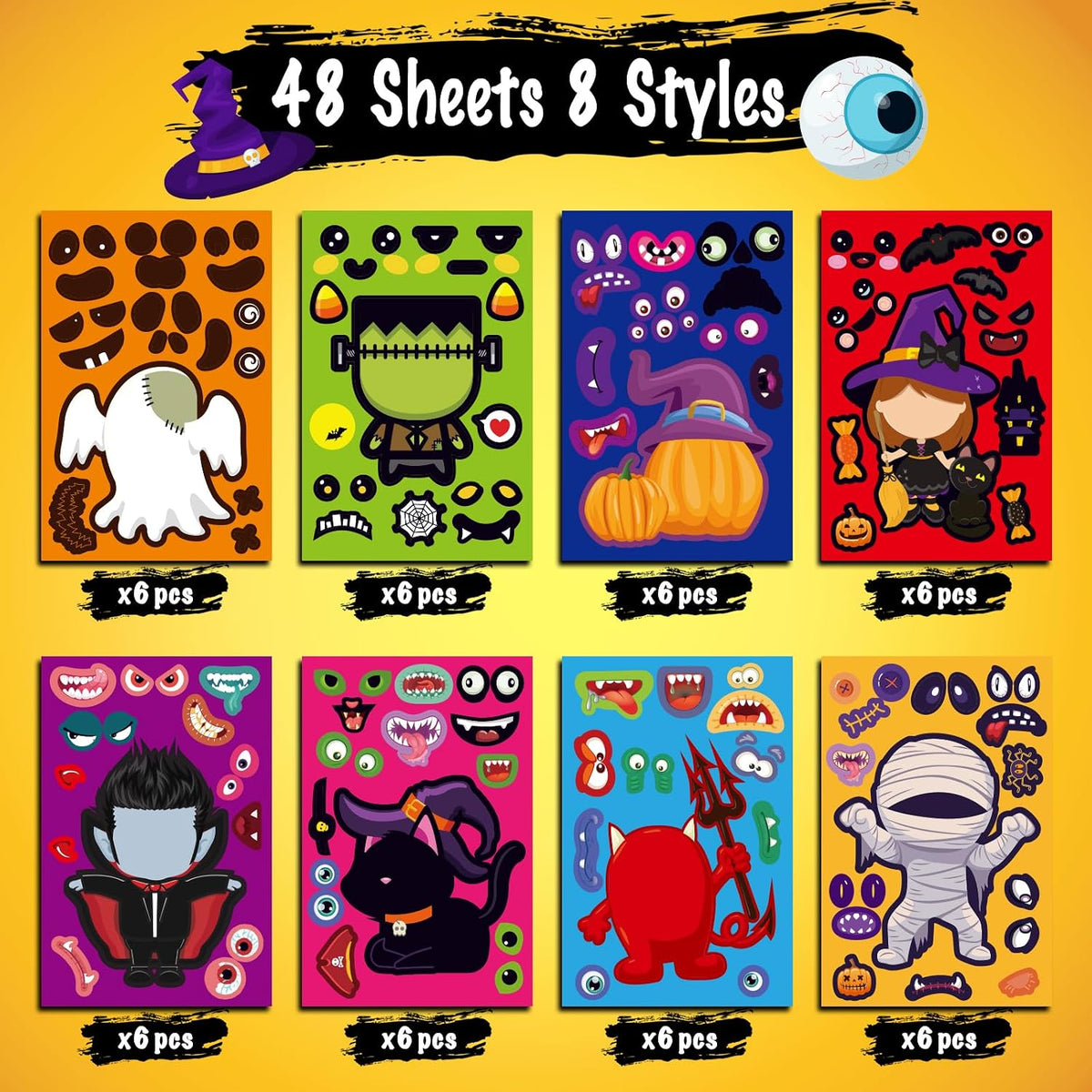 Max Fun 48 Sheets Halloween Stickers for Kids Bulk Cute Holiday Stickers Funny DIY Crafts Activities Party Favors Game Gifts for Boys Girls