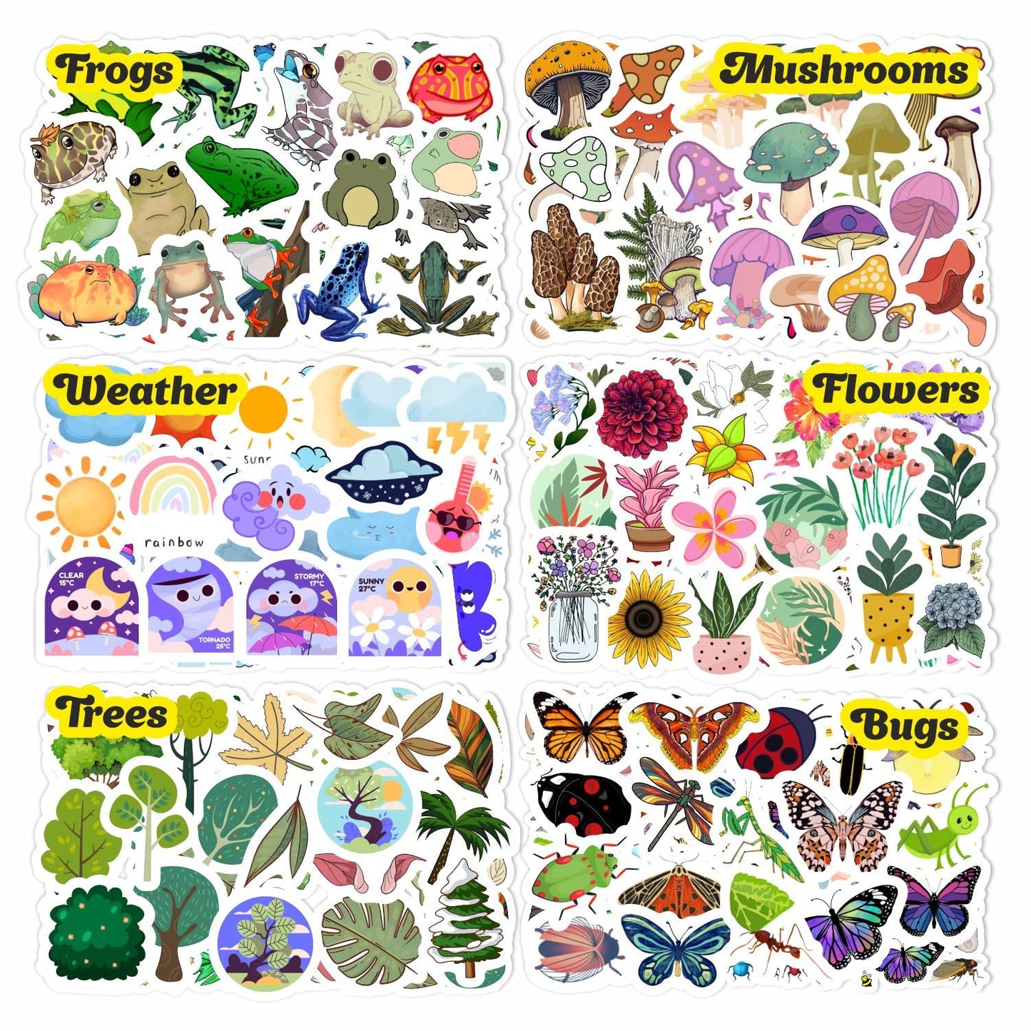 Nature Stickers - Flowers, Mushrooms, Leaves, Plants, Insects & Bugs Stickers, Nature Party Decoration & Favors, Gifts for Women & Men