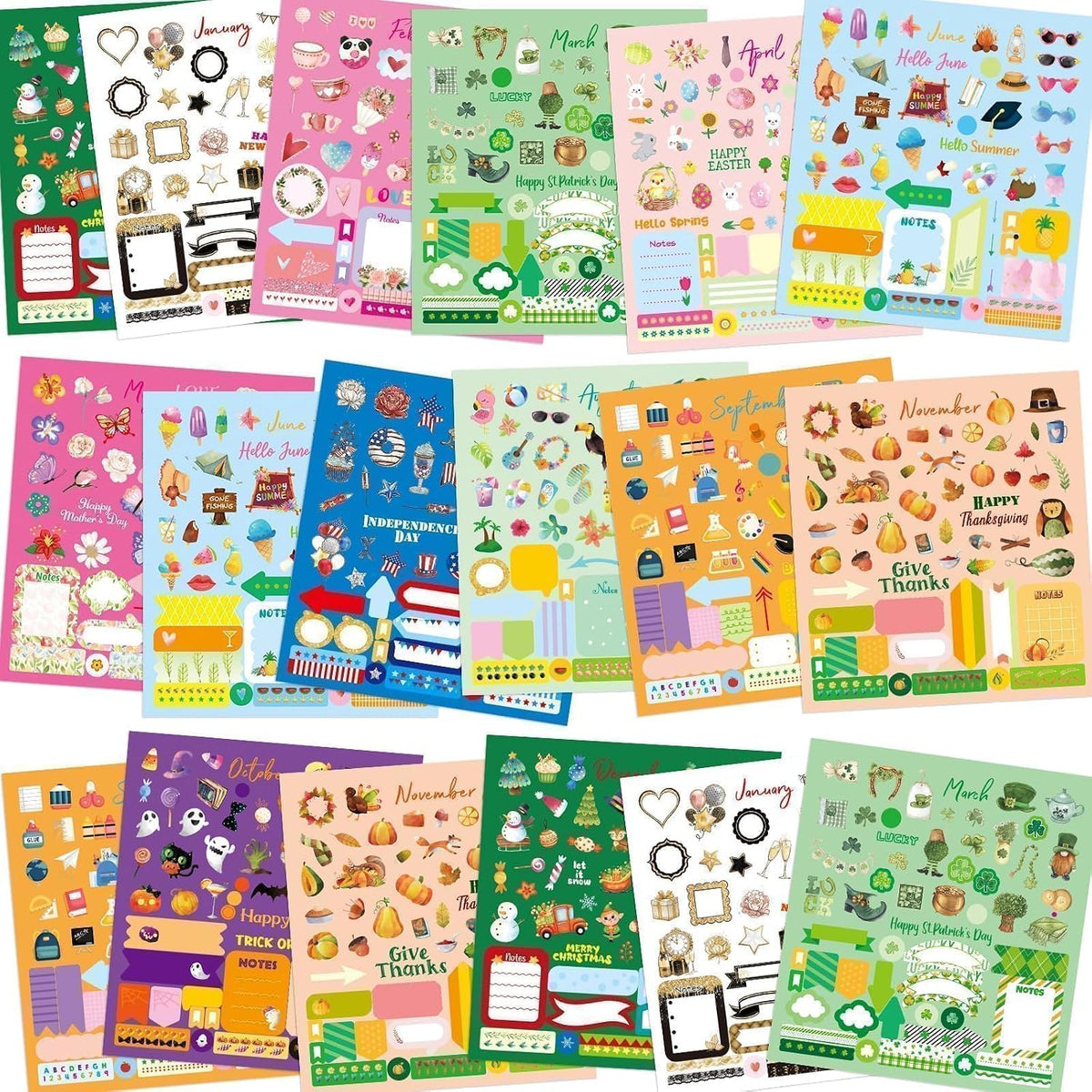 Fancy Land 24 Sheets Holiday Stickers Seasons Assortment Planner Stickers