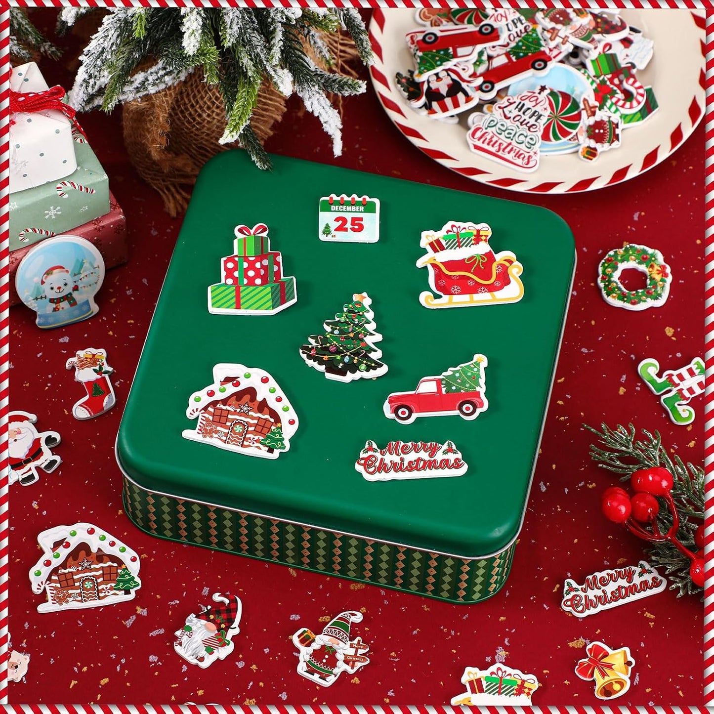 JULBEAR 300 Pcs Christmas Foam Stickers Self-Adhesive Bulk Party Favors