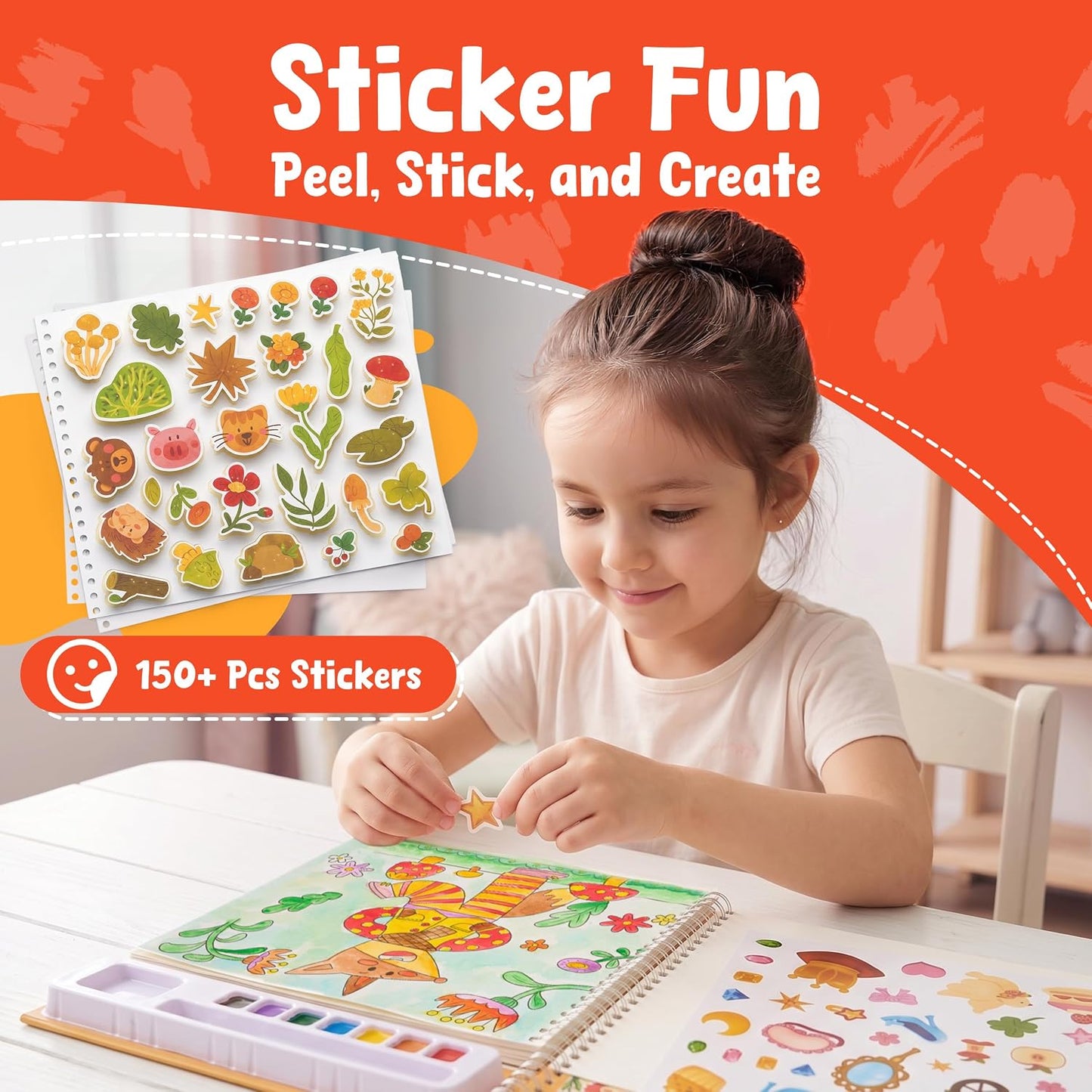 JoyCat Mix & Match Paint with Water Coloring Books with Stickers (Animals)