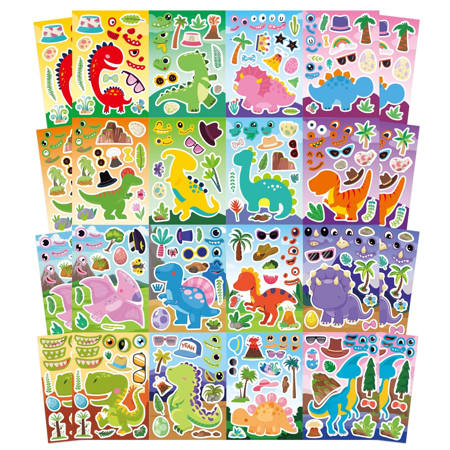 32 Sheets Summer Stickers for Kids, Make a Face Sticker Hawaii Tropical Pool Beach Stickers, Make Your Own Watermelon Pineapple Flamingo Sticker for Tropical Luau Party, Summer Holiday Party Favors