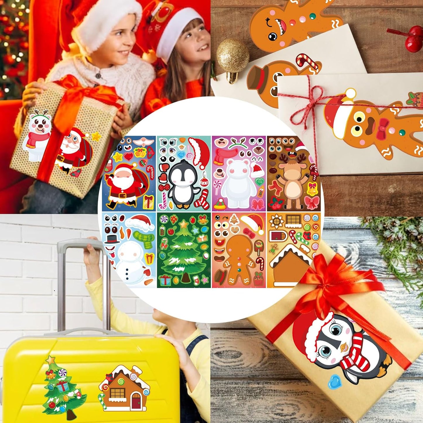 Christmas Face Stickers for Kids and Adults Cute Merry Christmas Party Stickers Bulk for Pumpkins and Water Bottles Santa Claus Deer Snowman Holiday Party Favor Supplies Art Craft Gifts