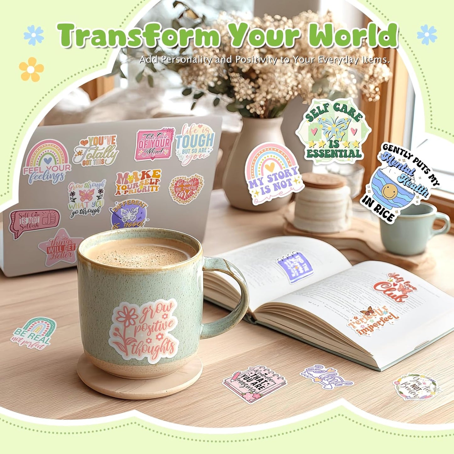 300 PCS Mental Health Stickers, Vinyl Therapy Stickers for Mental Health Journal, Positive Quote Decals for Adult, Therapist Gifts, Journals, Laptops, Water Bottles
