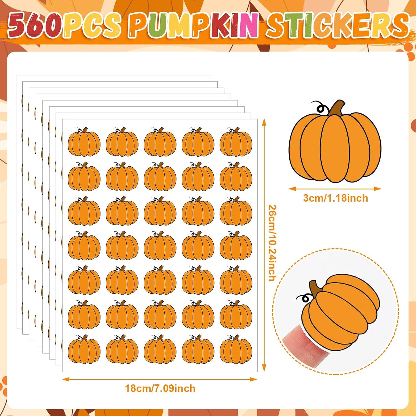 JULMELON 16 Sheets Mini Thanksgiving Pumpkin Stickers for Kids Fall Crafts