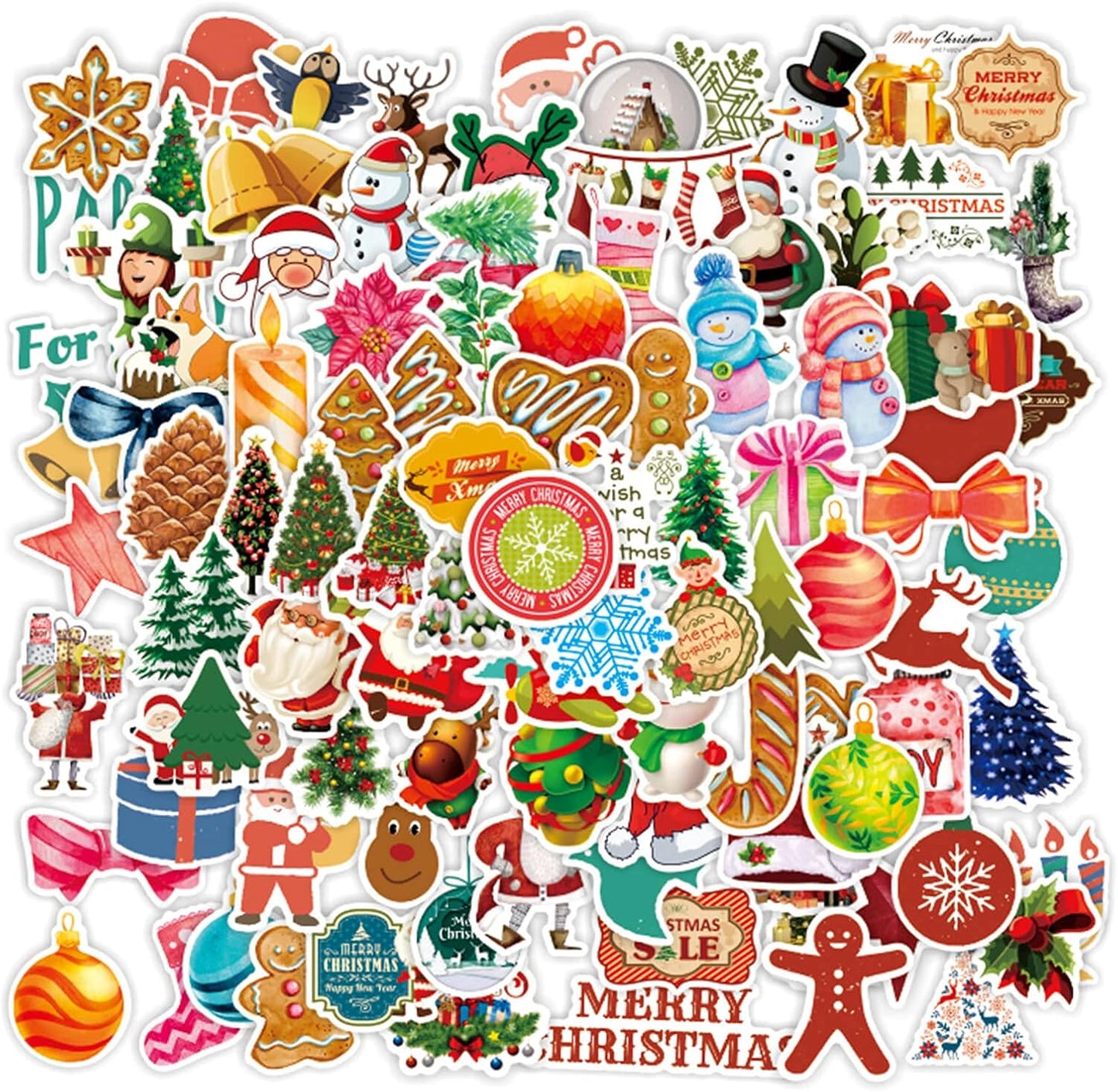 100PCS Christmas Theme Stickers, Vinyl Waterproof Holiday Stickers for Kids