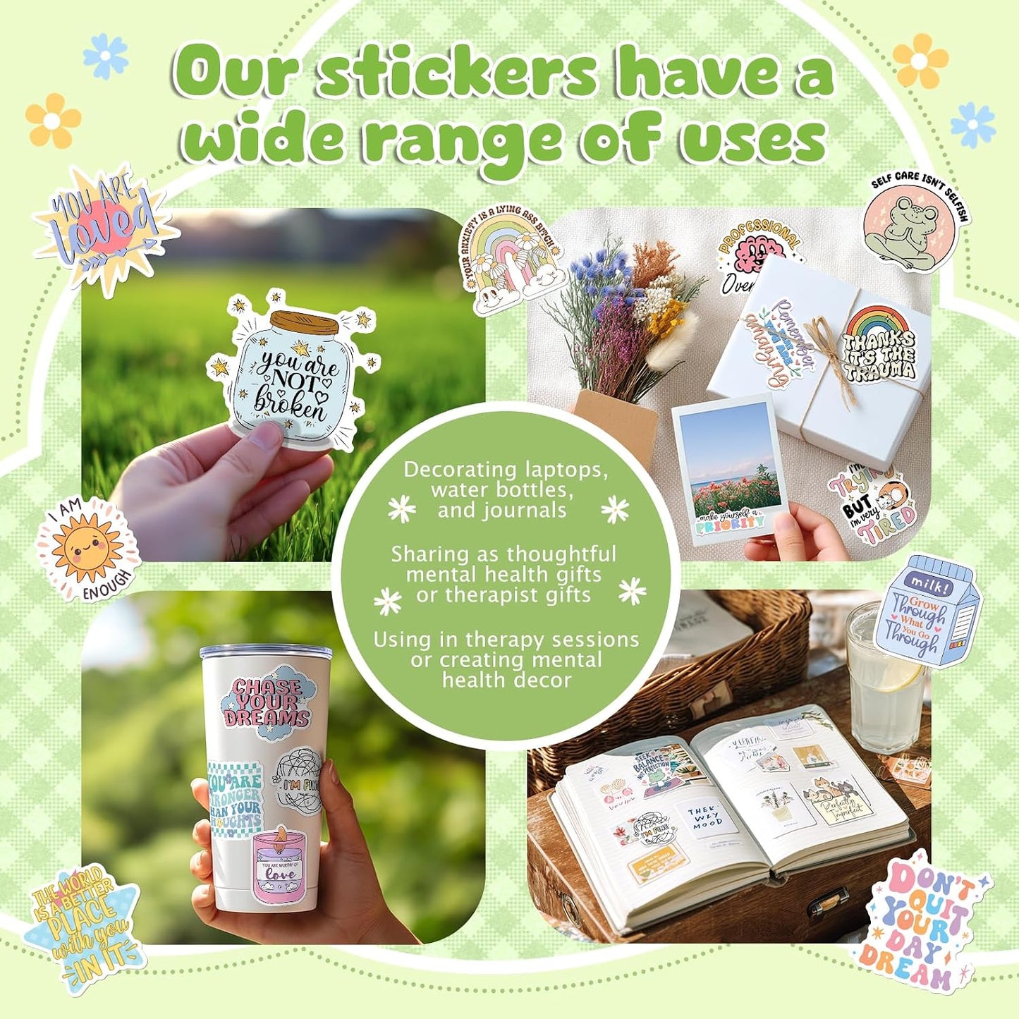 300 PCS Mental Health Stickers, Vinyl Therapy Stickers for Mental Health Journal, Positive Quote Decals for Adult, Therapist Gifts, Journals, Laptops, Water Bottles