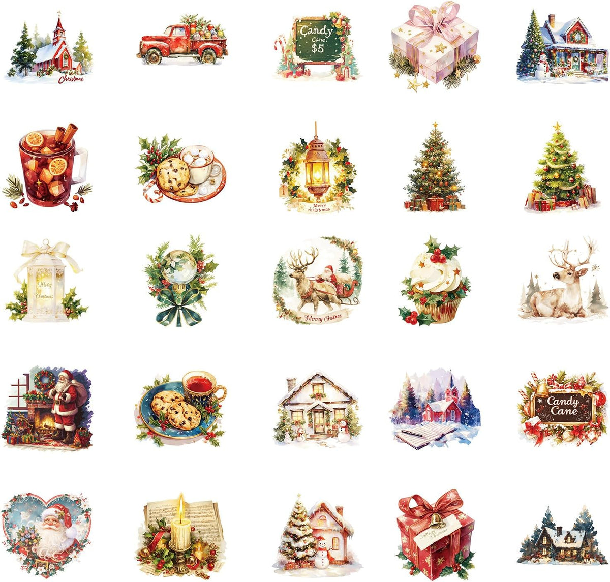 50 Pcs Christmas Theme Stickers,Xmas Holiday Party Stickers(01)