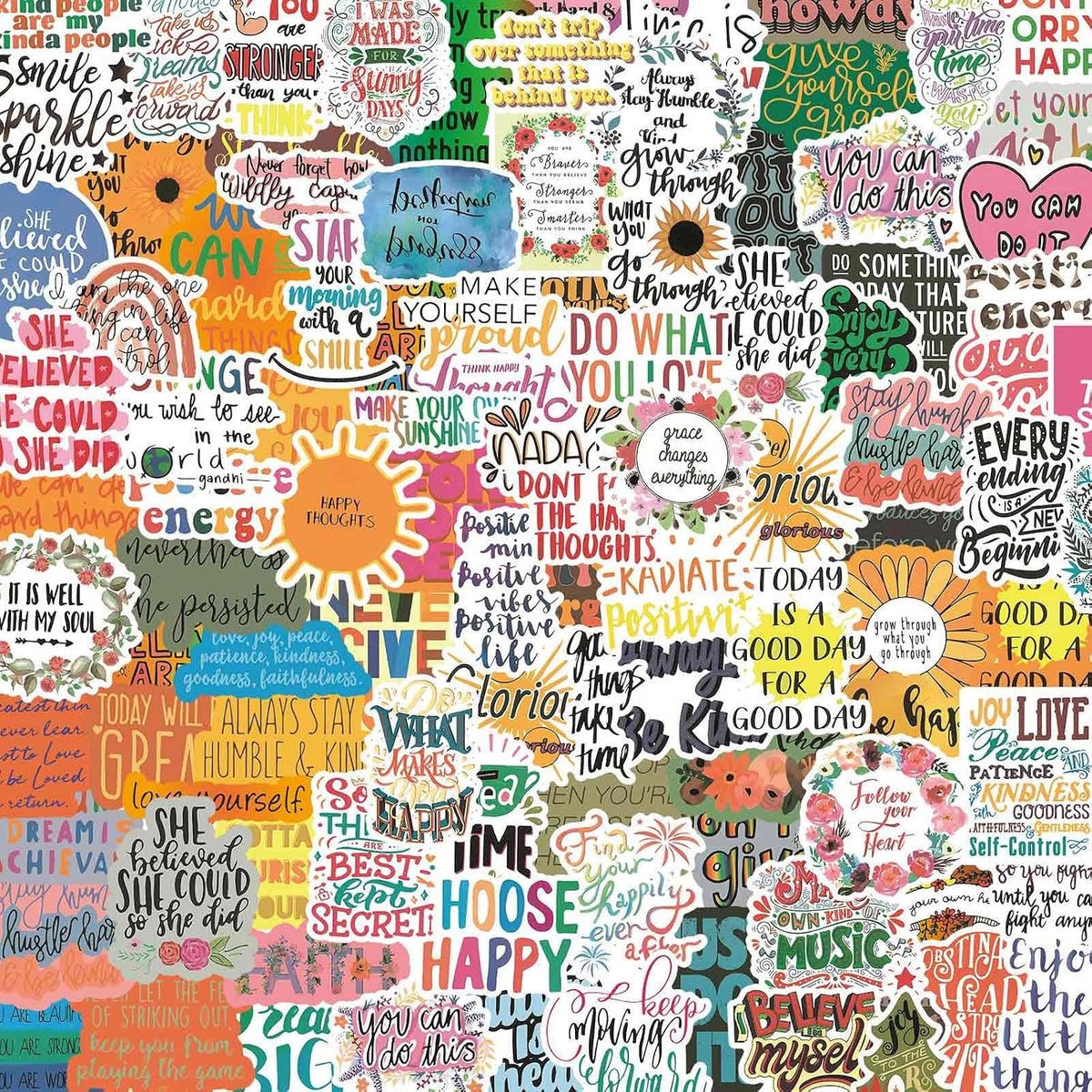 100pcs Inspirational Stickers, Motivational Quote Sticker for Water Bottle Adults Women Teen Boy Girl, Affirmation Stickers, Vinyl Positive Stickers Decals for Laptop Journal Computer Phone Case